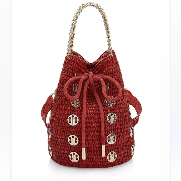 Paco Rabanne red raffia bucket bag new - Picture 3 of 9